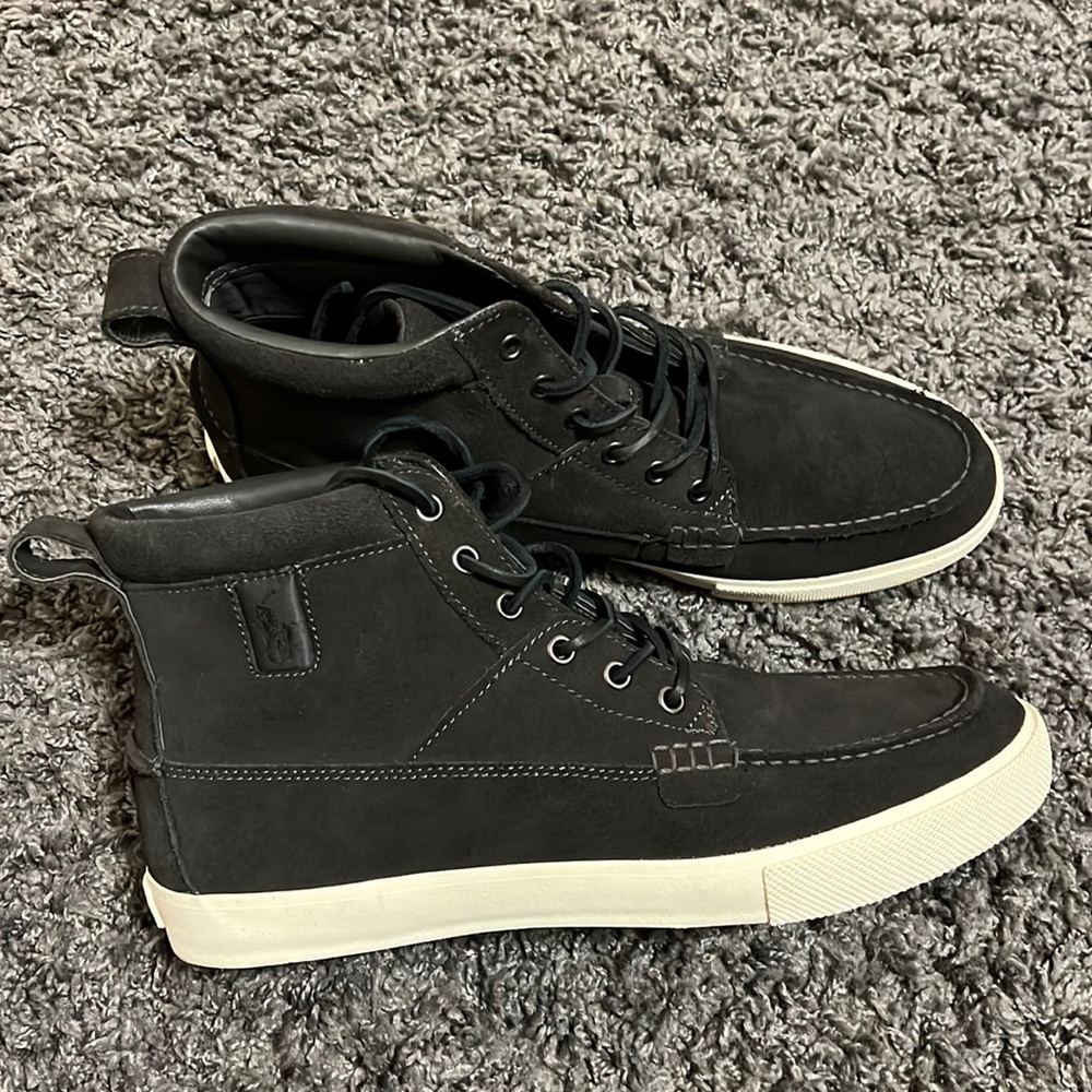 Polo Ralph Lauren Tavis High-Top Black Leather Sneaker Boots Men’s Size 11D
